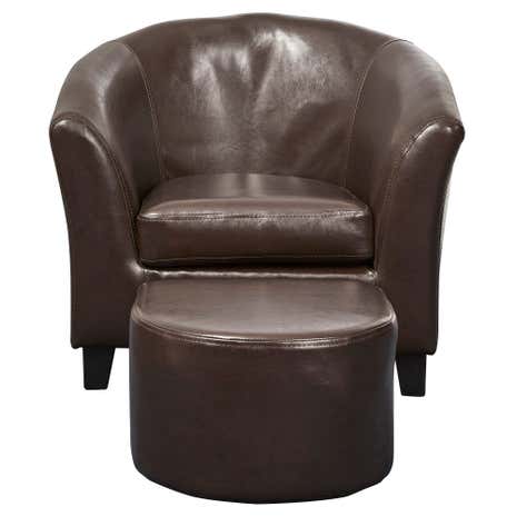 Kids Brown Faux Leather Tub Chair and Stool