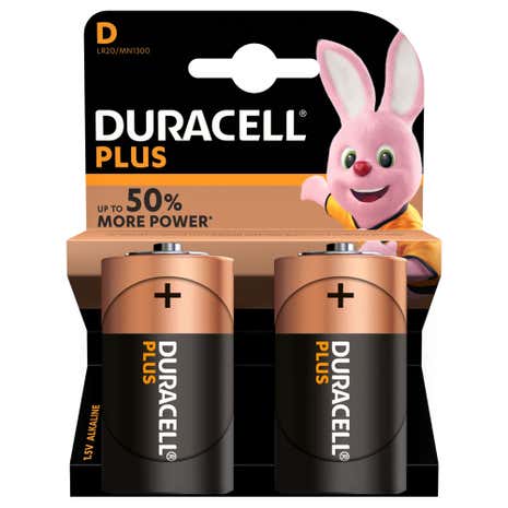 Duracell Plus D Batteries Pack of 2