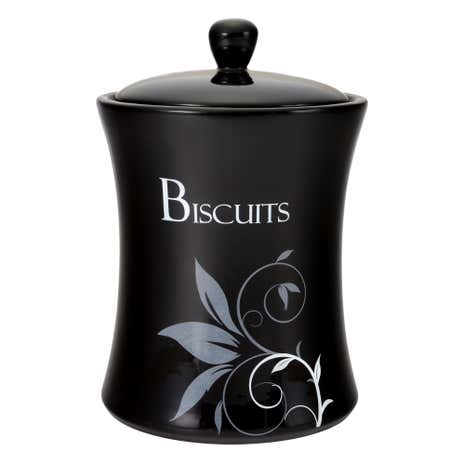 Fleur Black Biscuit Storage Jar