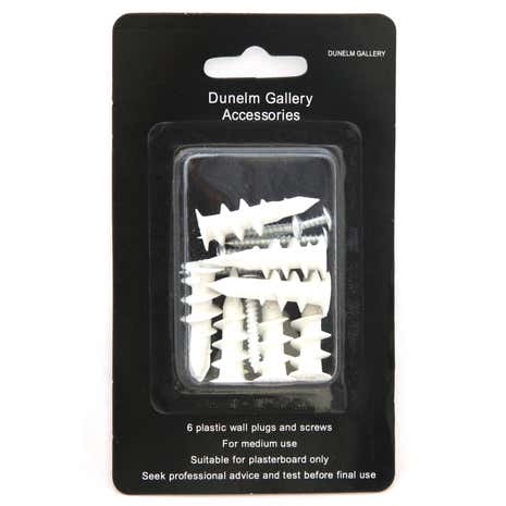 Pack Of 6 Plasterboard Wall Fixing Plugs and Screws