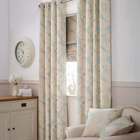 Songbird Duck-Egg Lined Eyelet Curtains