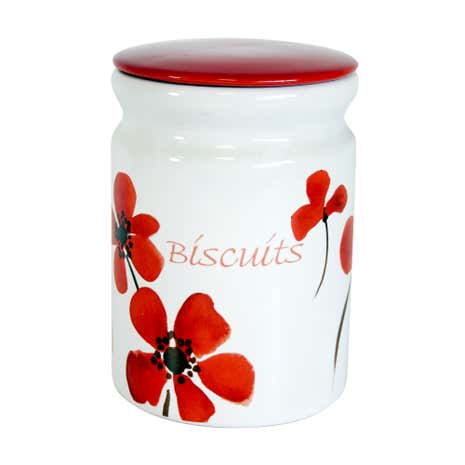 Red Painted Poppy Biscuit Storage Jar