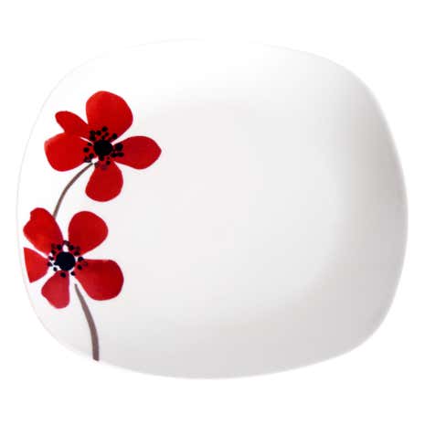 Red Painted Poppy Square Dinner Plate