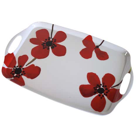 Red Painted Poppy Tea Tray