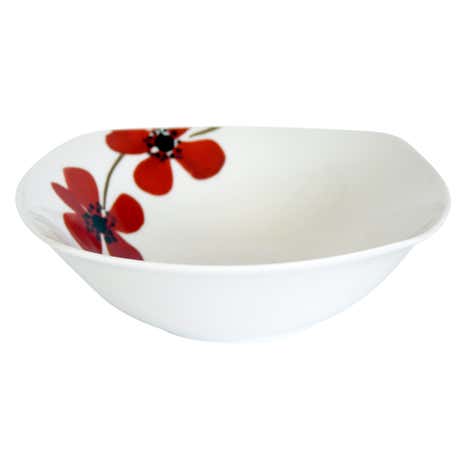 Red Painted Poppy Square Bowl