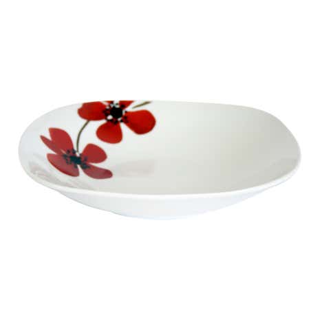 Red Painted Poppy Square Pasta Bowl