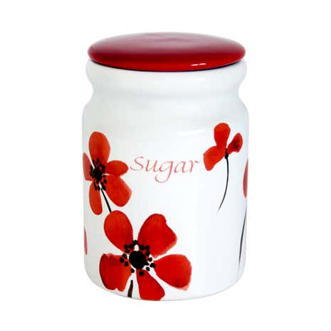 Red Painted Poppy Sugar Storage Jar