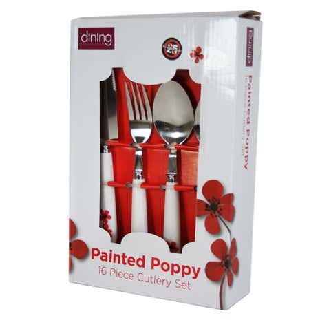 Red Painted Poppy 16 Piece Cutlery Set