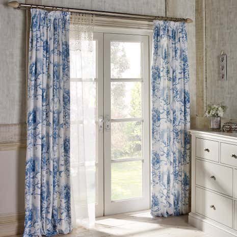 Dorma Toile Blue Lined Pencil Pleat Curtains