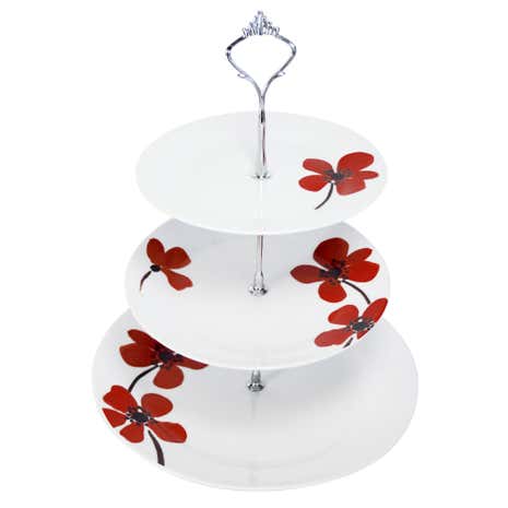 Red Painted Poppy Cake Stand