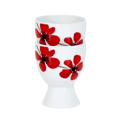Red Painted Poppy Pair of Egg Cups