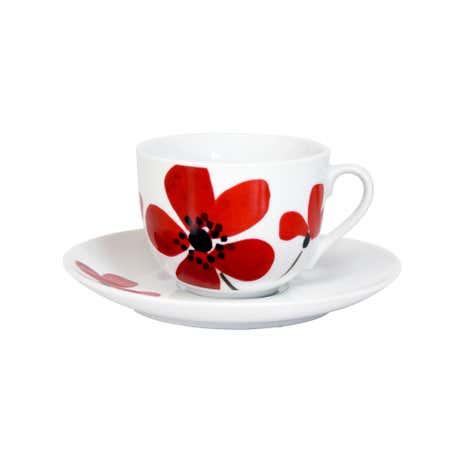Red Painted Poppy Cup and Saucer Set