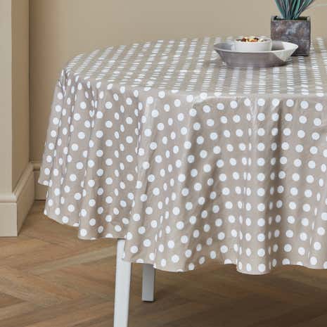 Taupe Dotty Round PVC Tablecloth