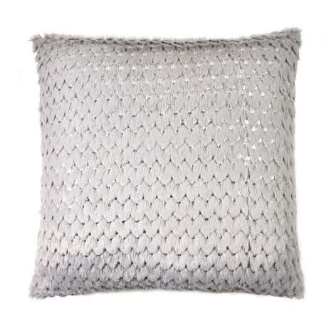 Sequinned Grey Faux Fur Cushion