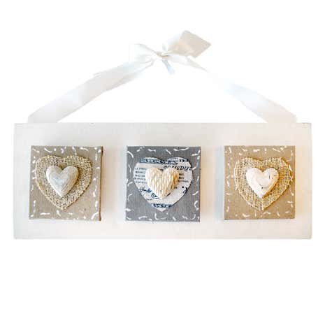 Three Hearts on Canvas Hanging Sign