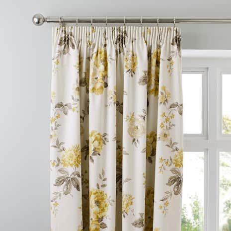 Windermere Lemon Thermal Pencil Pleat Curtains