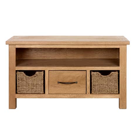 Sidmouth Oak TV Stand With Baskets