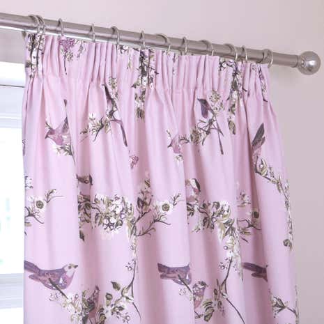 Beautiful Birds Heather Thermal Pencil Pleat Curtains