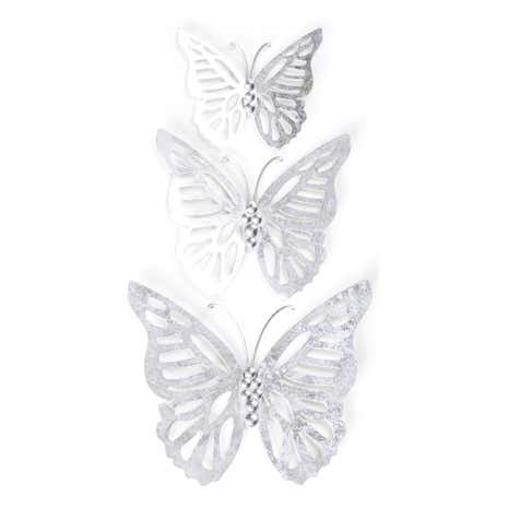 Set of 3 Silver Metal Butterflies