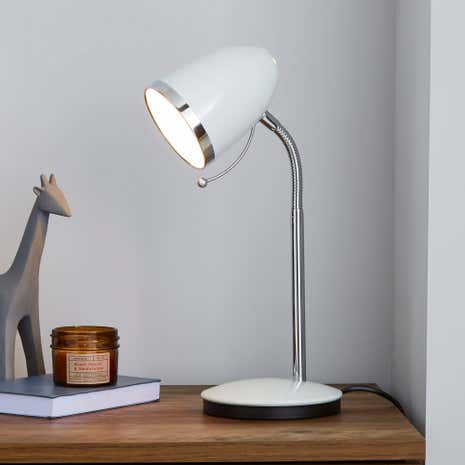 White Desk Lamp with Chrome Ring