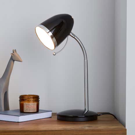 Black Desk Lamp with Chrome Ring