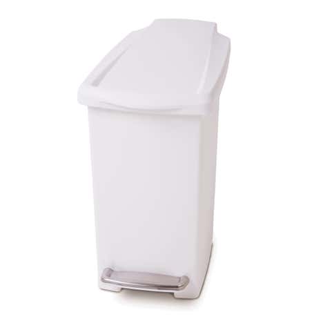 simplehuman 10 Litre Slim Plastic White Pedal Bin