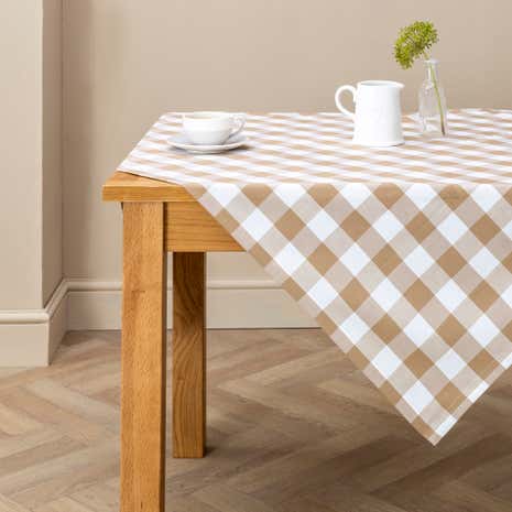 Taupe Gingham Check Table Cloth