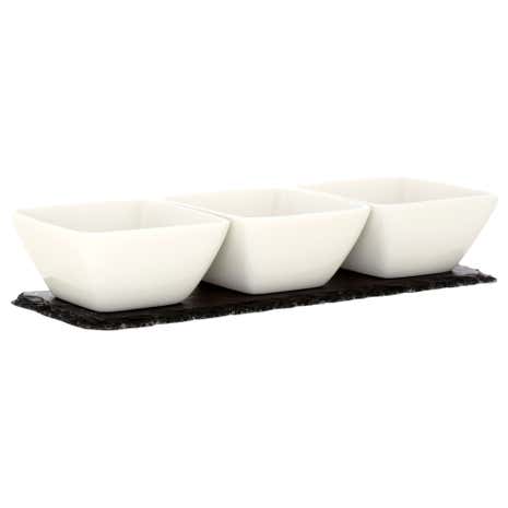 Slate Tray With 3 Square Bowls