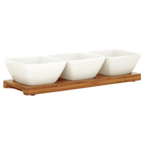 Bamboo Tray With 3 Square Bowls