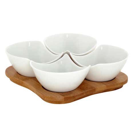 Bamboo Tray With 4 Rounded Dip Dishes