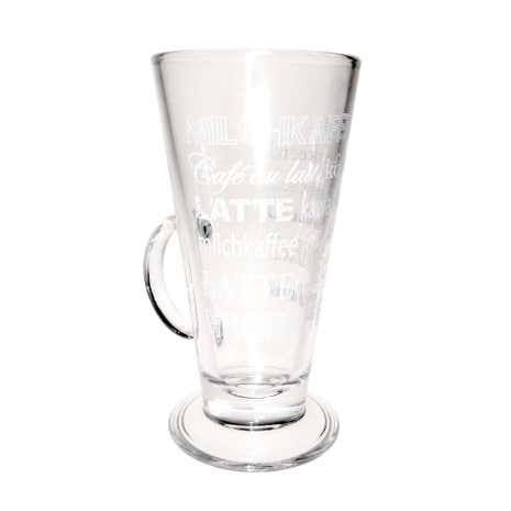 White Printed Word Design Latte Glass