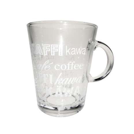 White Printed Word Design Glass Tea Mug