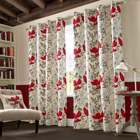 Poppyfield Red Lined Eyelet Curtains