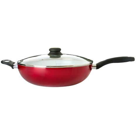 Red Ceramic Lidded 32cm Wok