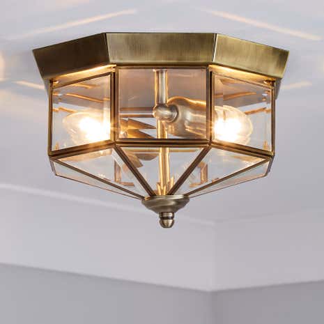 Antique Brass Flush Light Fitting