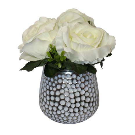 White Carnations in Dimpled Glass Vase