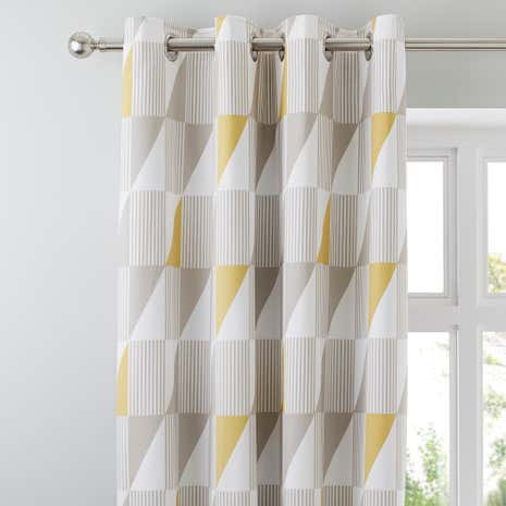 Skandi Geo Yellow Thermal Eyelet Curtains