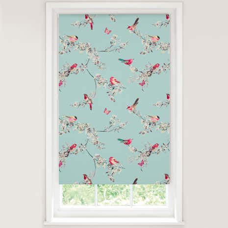 Beautiful Birds Duck-Egg Blackout Roller Blind