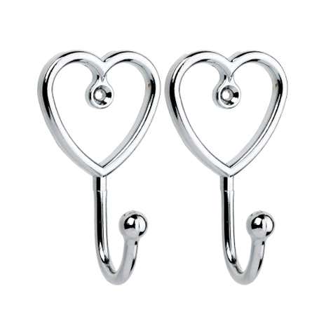Pack of 2 Chrome Heart Curtain Hooks