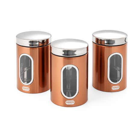 Kitchen Canisters Tea Coffee Dunelm Addis Deluxe Copper Set Of 3 Canisters
