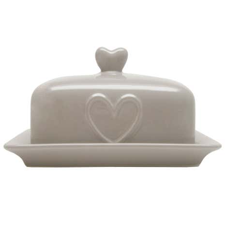 Country Taupe Heart Butter Dish