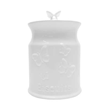 White Butterflies Embossed Biscuit Canister