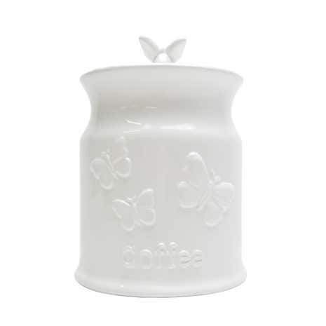 White Butterflies Embossed Coffee Canister