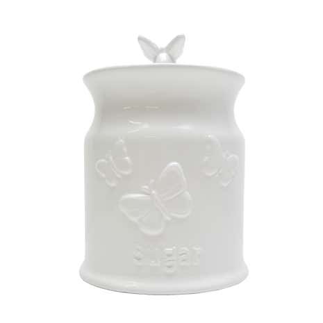 White Butterflies Embossed Sugar Canister
