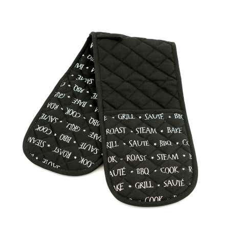 Black Vintage Text Double Oven Glove