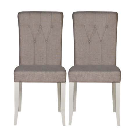 Eaton Walnut and Grey Button Back Pair of Upholstered Dining Chairs