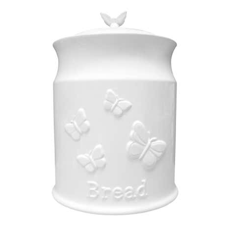 White Butterflies Embossed Bread Crock