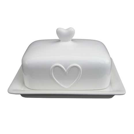 Country White Heart Butter Dish