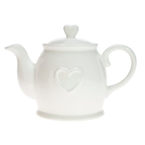 Country White Heart Teapot 