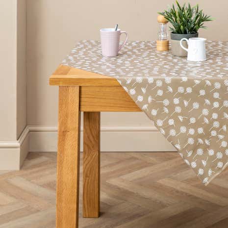 Taupe Daisy PVC Tablecloth